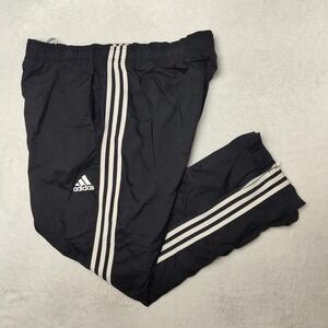 Adidas Track Pants Men XL Black Striped Tapered Drawstring Soccer Woven Training